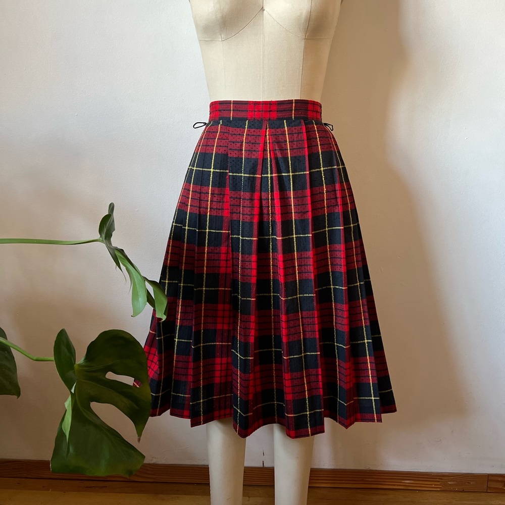 Vintage Red Plaid Swiss Dot Skirt